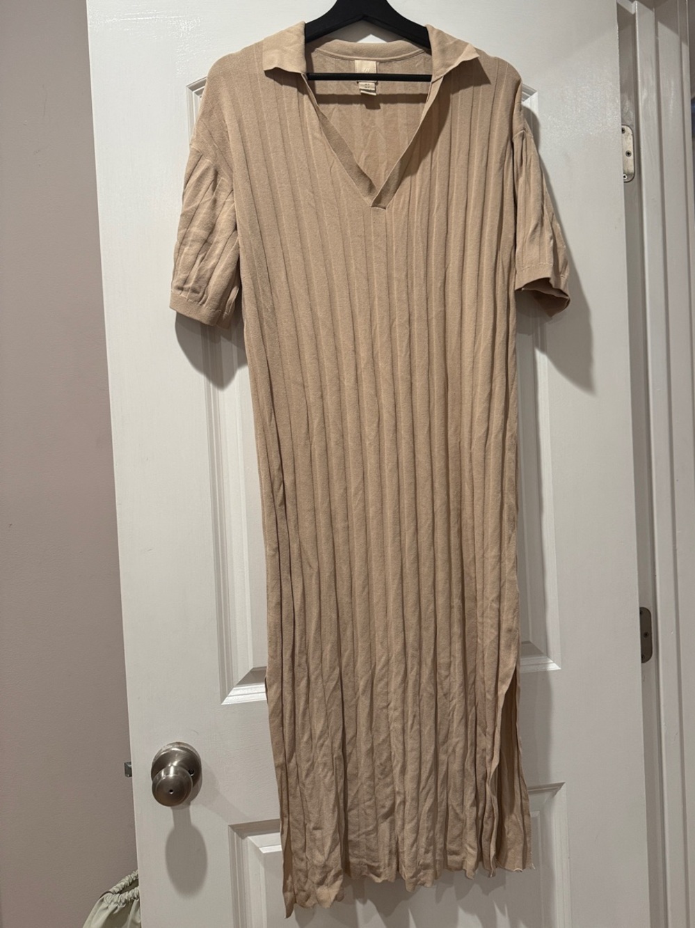H&M Beige Ribbed Polo Midi Dress